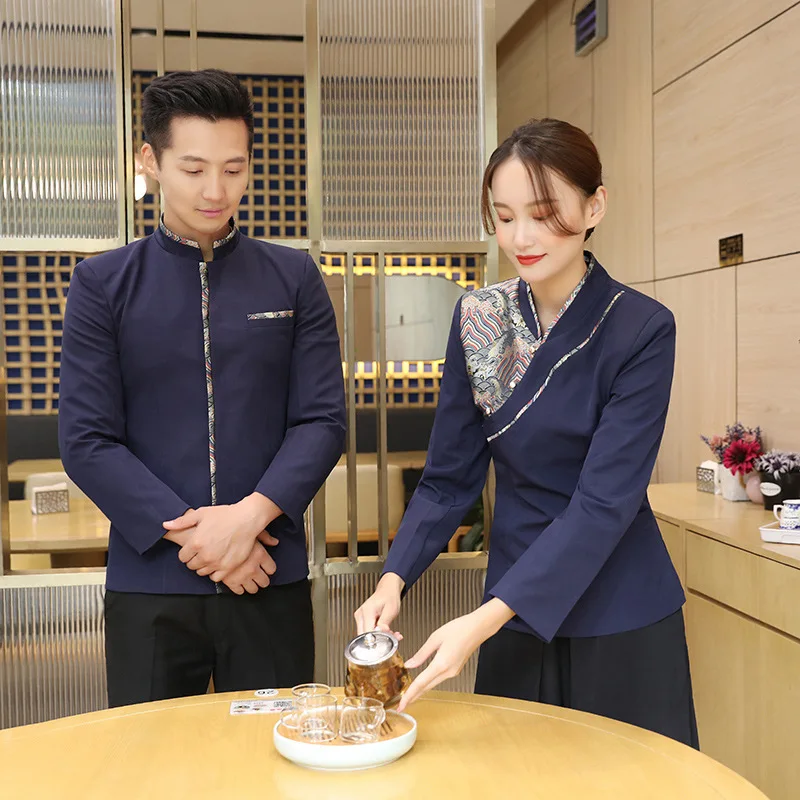 호텔 작업복 가을 겨울 여성 냄비 레스토랑 바베큐 레스토랑 찻집 중국 스타일 웨이터 긴 소매 남여