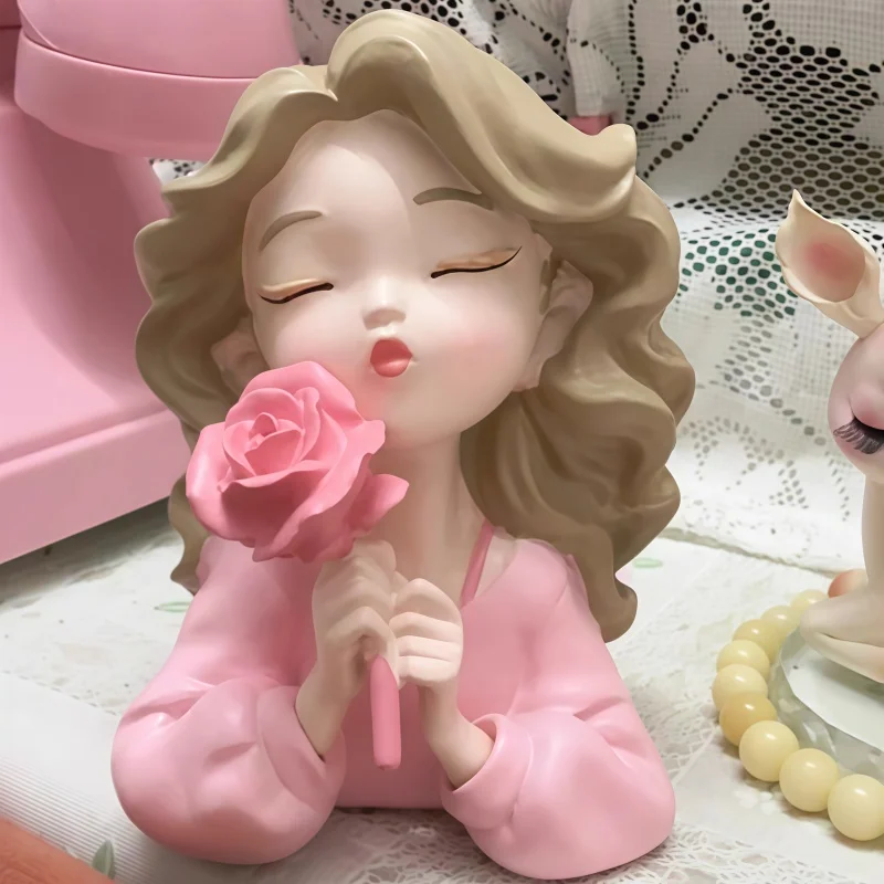 

Декоративная фигурка девочки с цветами ручной работы для гостиной, тумб под ТВ, прихожей, коллекционные модели, сувениры, подарки