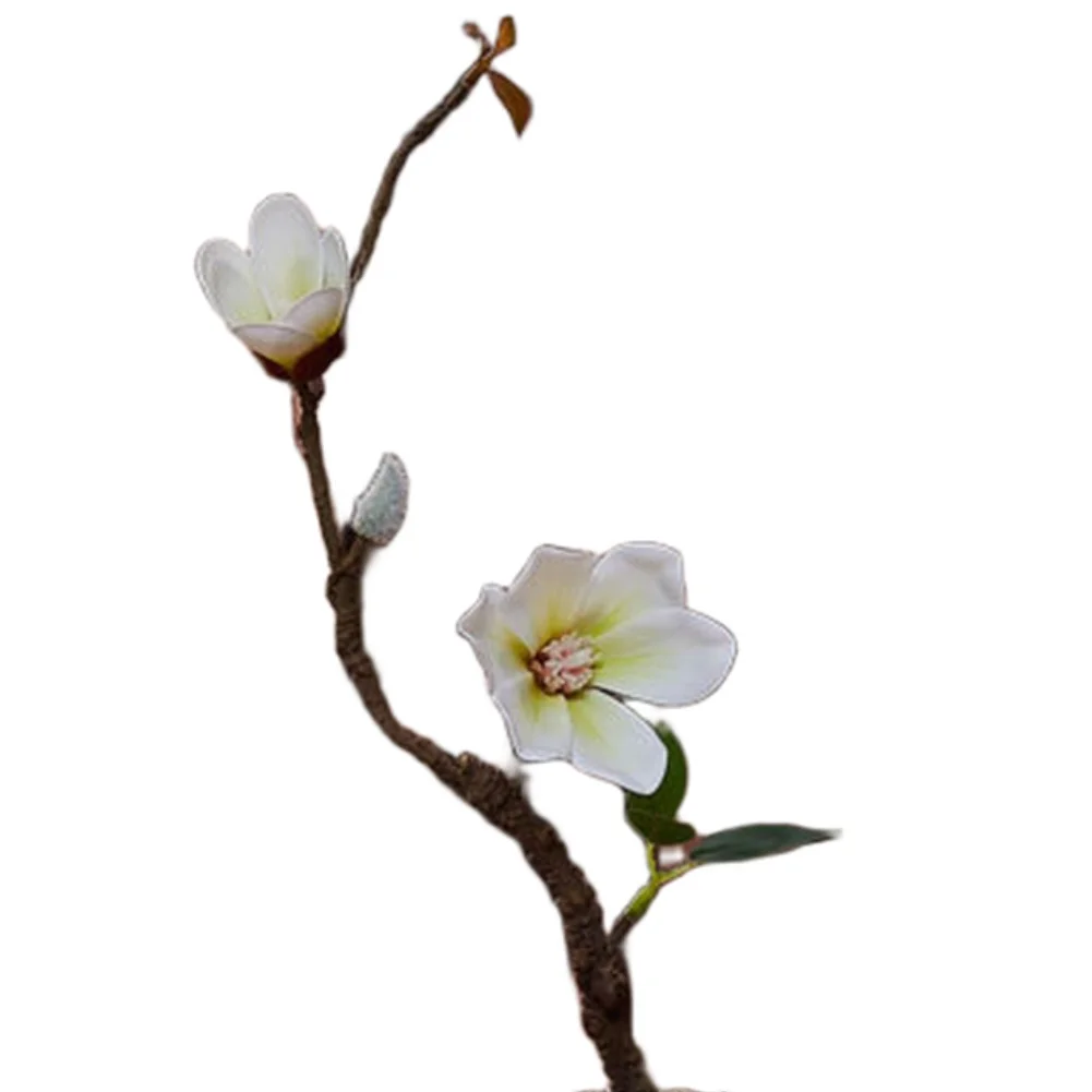 White Pink Rose Artificial Magnolia Flower for Nursery Decor Wedding Decoration Photo Shoot Prop 42cm with Adjustable Stem