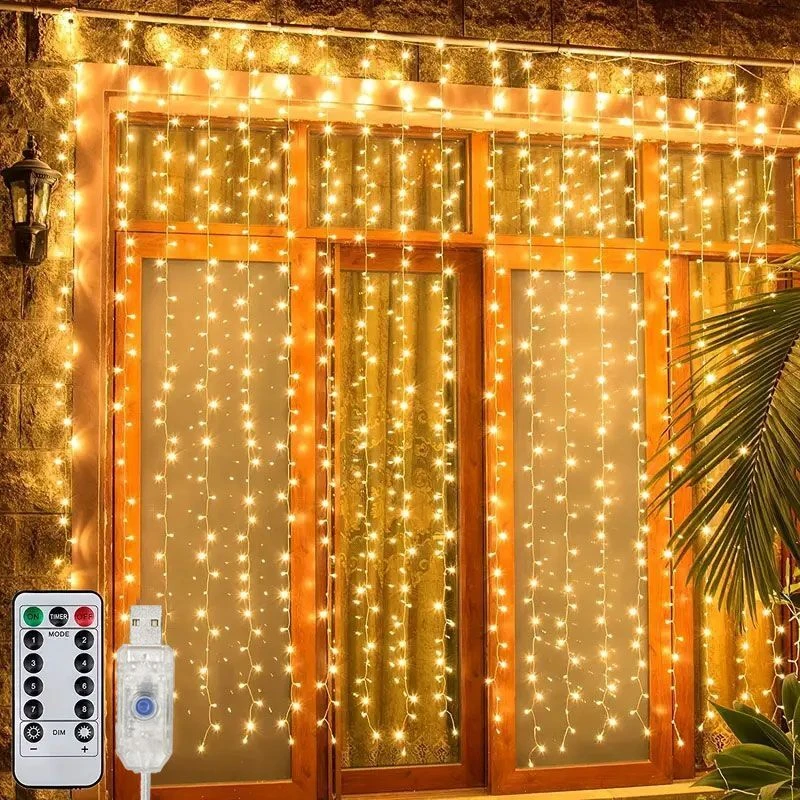 3m 4m 6m luz do feriado ao ar livre decoração de festa 8 modo luz de fadas casamento usb led cortina luzes da corda quarto luz natal