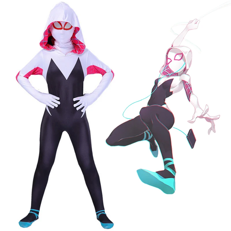 خارقة سبايدرمان تأثيري حلي النساء الفتيات هالوين العنكبوت جوين تأثيري مقنعين بذلة ارتداءها فستان الدعائم