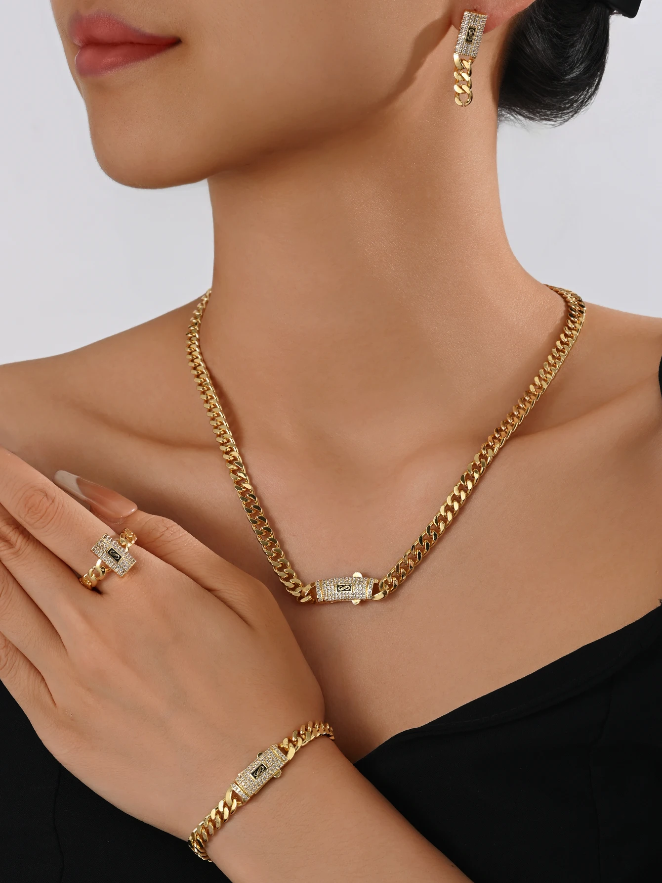 5 Pcs/set Moroccan-style Necklaces, Earrings, Rings and Bracelets for Women Wedding Jewelry 18k-plated Gold Trend Jewelry Gifts