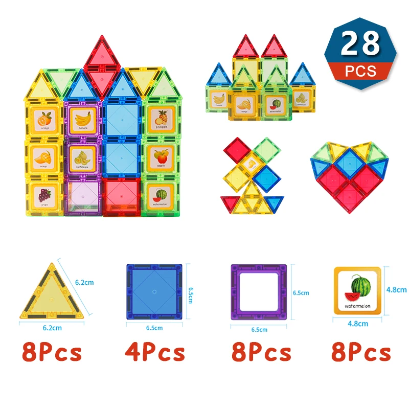 Blocos de construção magnéticos para crianças, Designer Educacional, Construtor Magnet Toys Set, DIY Criança Presente, Brinquedos Montessori, 28Pcs