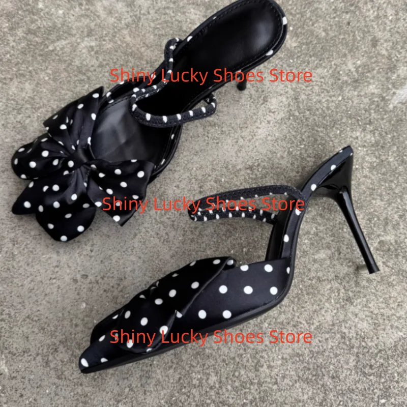 

Dots Shoes for Ladies Pointed Toe High Heel Butterfly-knot Female Sandals Mixed Colors Tacones Front Strap Chassure Femme Sewing