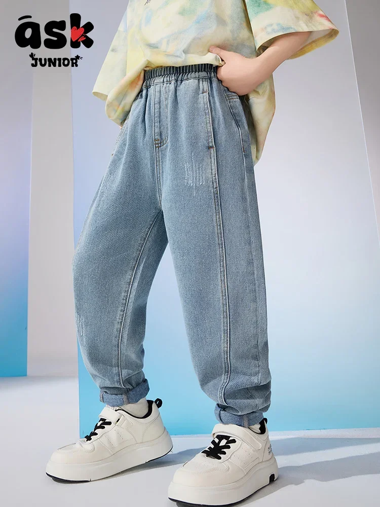 اسأل جونيور مستقيم واسع الساقين الأطفال فضفاض المظليين السراويل الاطفال السراويل الجينز الأولاد الجينز الربيع والخريف #3
