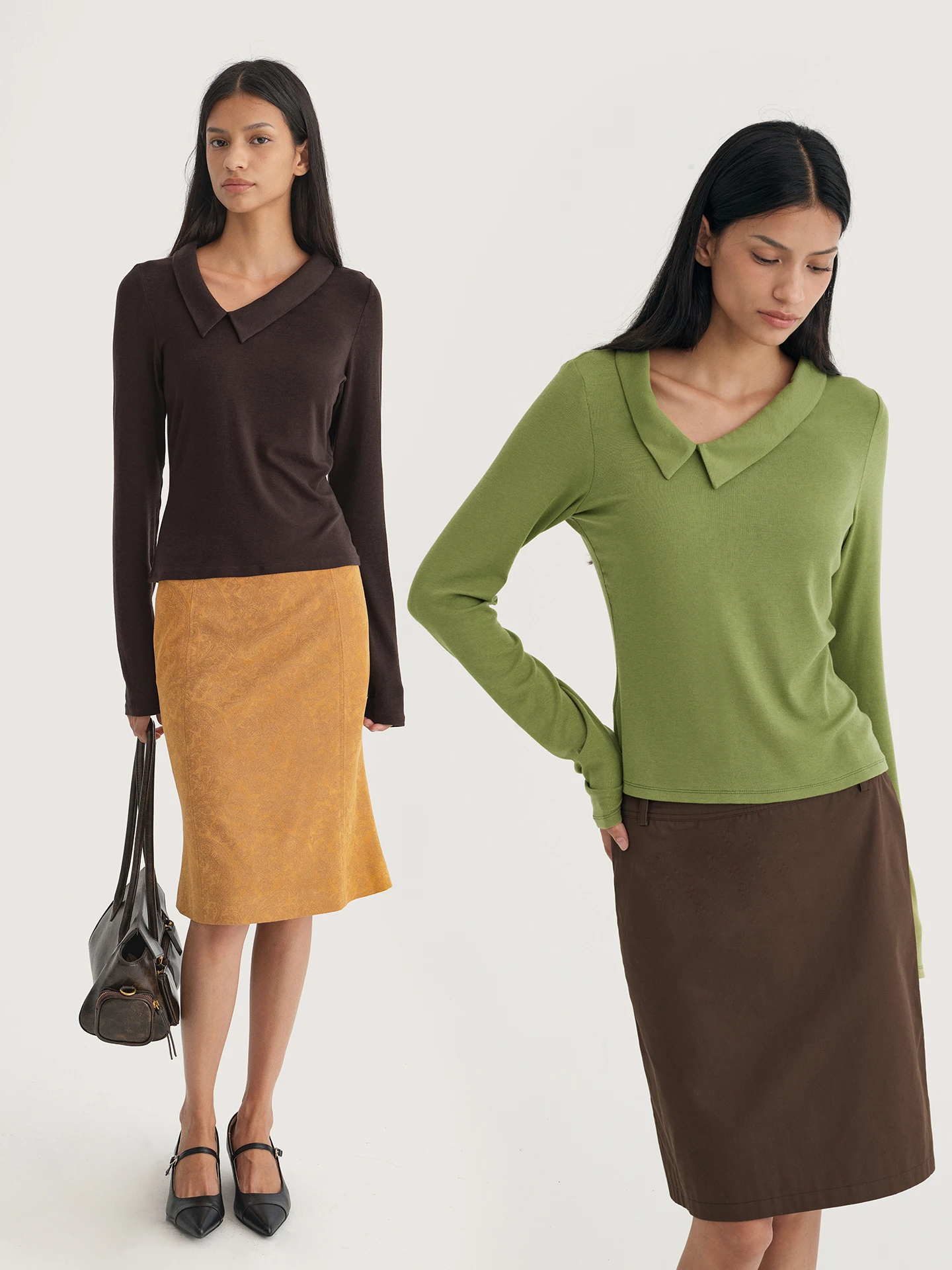 Dozzease Silk Wool Long Sleeve T-Shirt Women's Slim Fit Single Wear Turn-down Collar Base Layer Clothing Autumn Season
