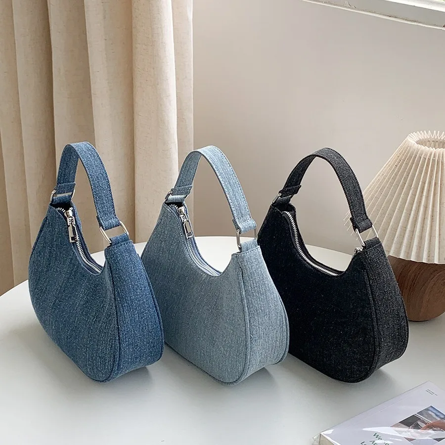 Fashion Denim Women\'s Designer Handbags Canvas Shoulder Bag Small Phone Flap Purses High Quality Armpit Bags for Women 2024 New