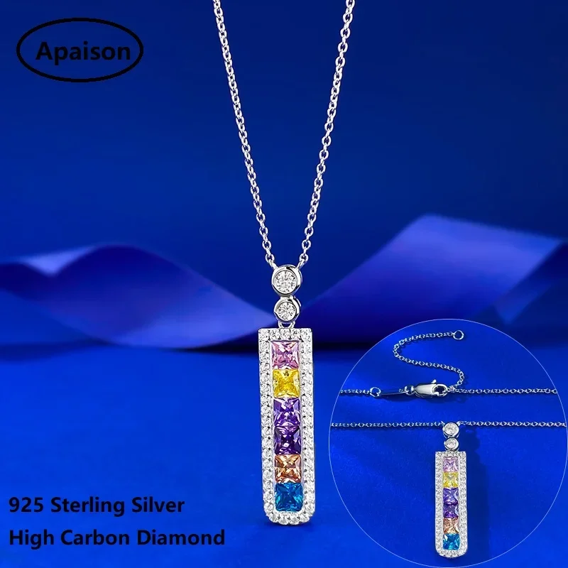 Apaison 925 Sterling Silver Delicate High Carbon Diamond Rectangle Necklaces Pendants For Women Wedding Party Birthday Jewelry