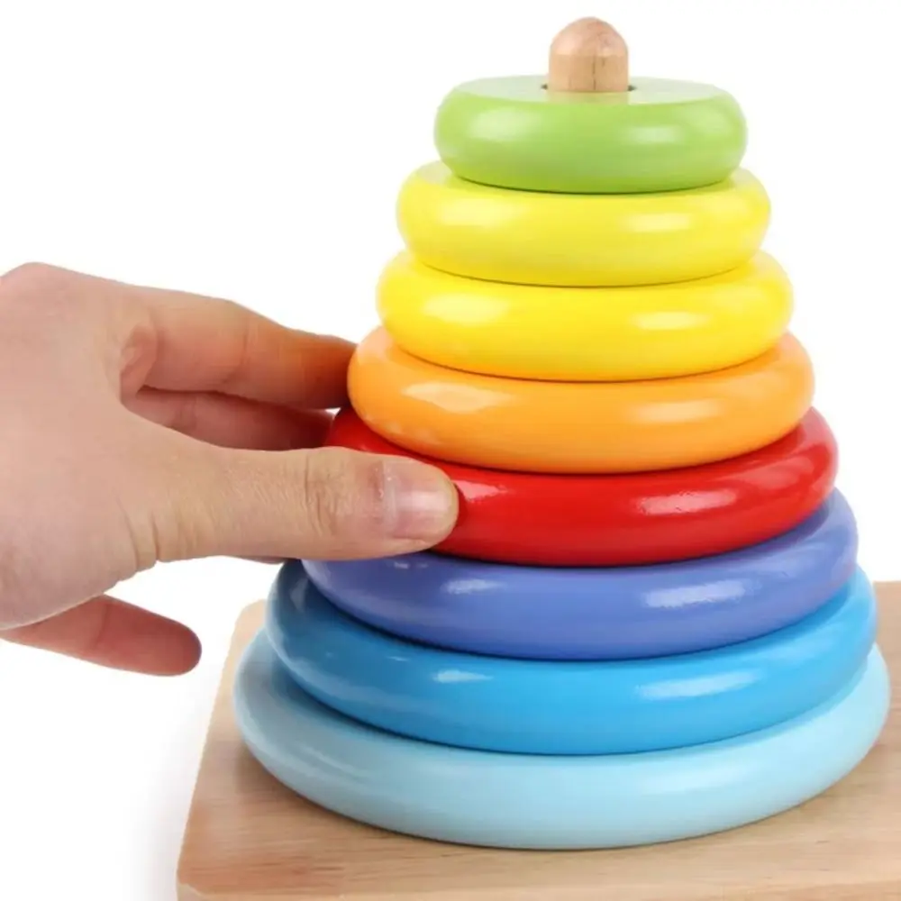 Houten materiaal Hanoi Tower Klassiek ontwerp met opbergdoos Regenboog Stapelspellen Fijne motoriek Training Regenboogkleuren
