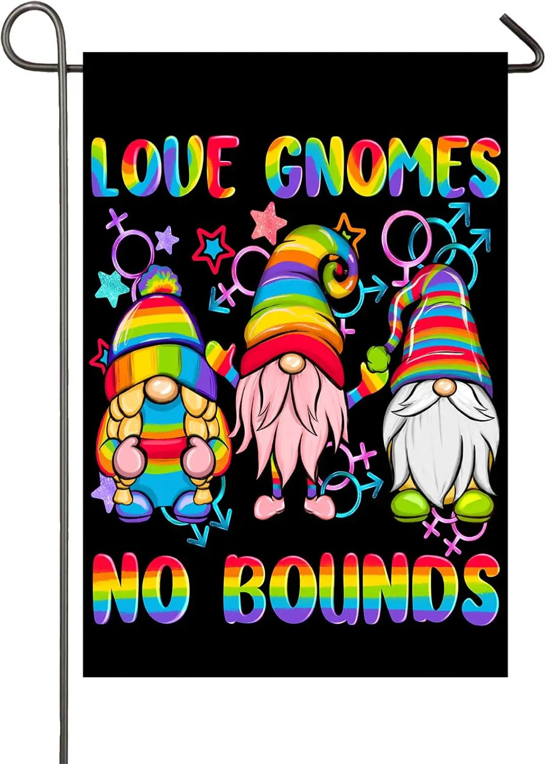 Gnomes Pride Garden Flag 12x18 Inch Vertical Double Sided Love Gnomes No Bounds Gay Pride Flags LGBTQ Rainbow Gnome Yard Flag LG