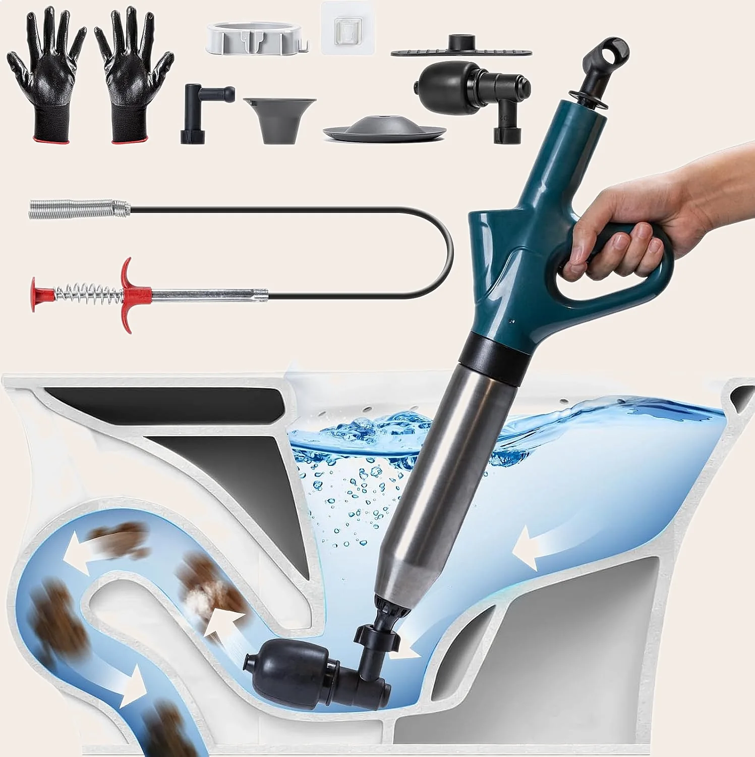 High Pressure Drain Pump Plunger 4 in 1 for Toilet Sink Kitchen Clogged Pipe