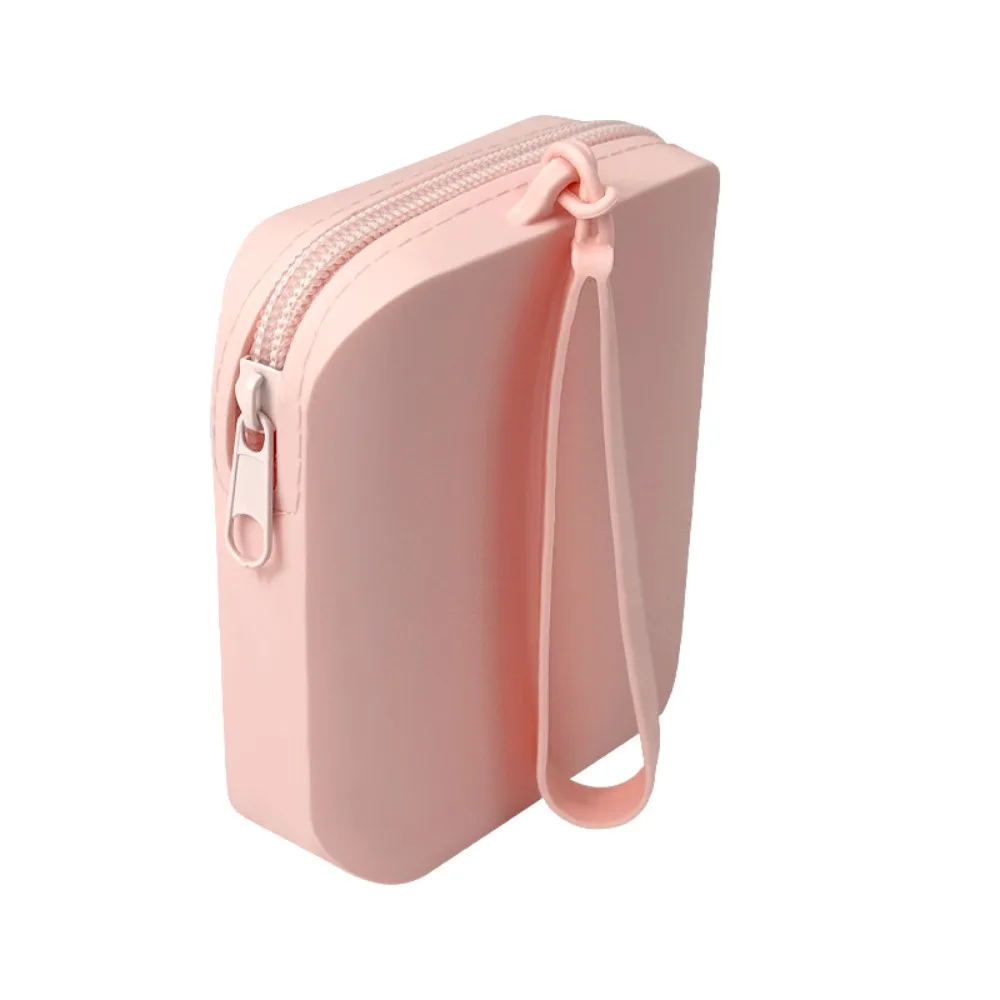 Solid Color Silicone Cosmetic Bag Contrast Color Rectangle Multifunction Storage Bag Makeup Brush Holder Large Capacity