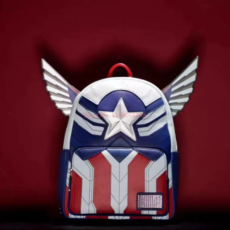 Mochila de Marvel Loungefly para niños y niñas, bolso de hombro con doble correa de Anime, Capitán América, gran oferta