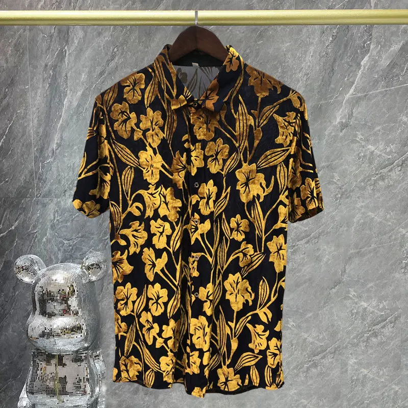 

Summer Velvet Shirt Hawaiian Male Shirt Camicia Uomo Streetwear Top Quality Flower Shirt Velvet Shirt Short Sleeve Camisa Hombre