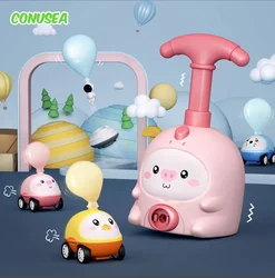 Balloon Power Launcher Car Cartoons Pump Car Early Educational Experiment Toy Inertial Tower Vehicle Kid Toys for Children Gift