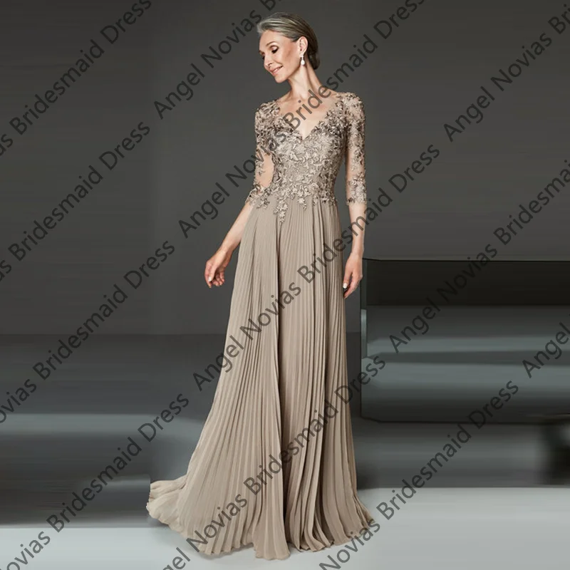 

Long Luxury Pleats Mother of the Bride Dresses with Buttons Wedding Guest Dress vestidos de fiestas elegantes mujer