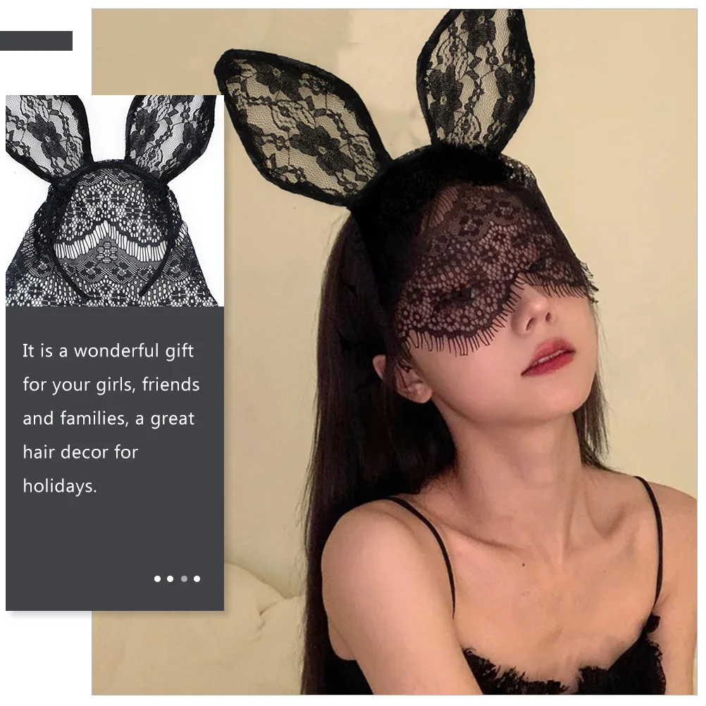 

2Pcs Rabbit Cat Ear Lace Veil Hairbands Animal Ear Hair Hoops Performance Party Cosplay Accessories Veil Hair Hoops