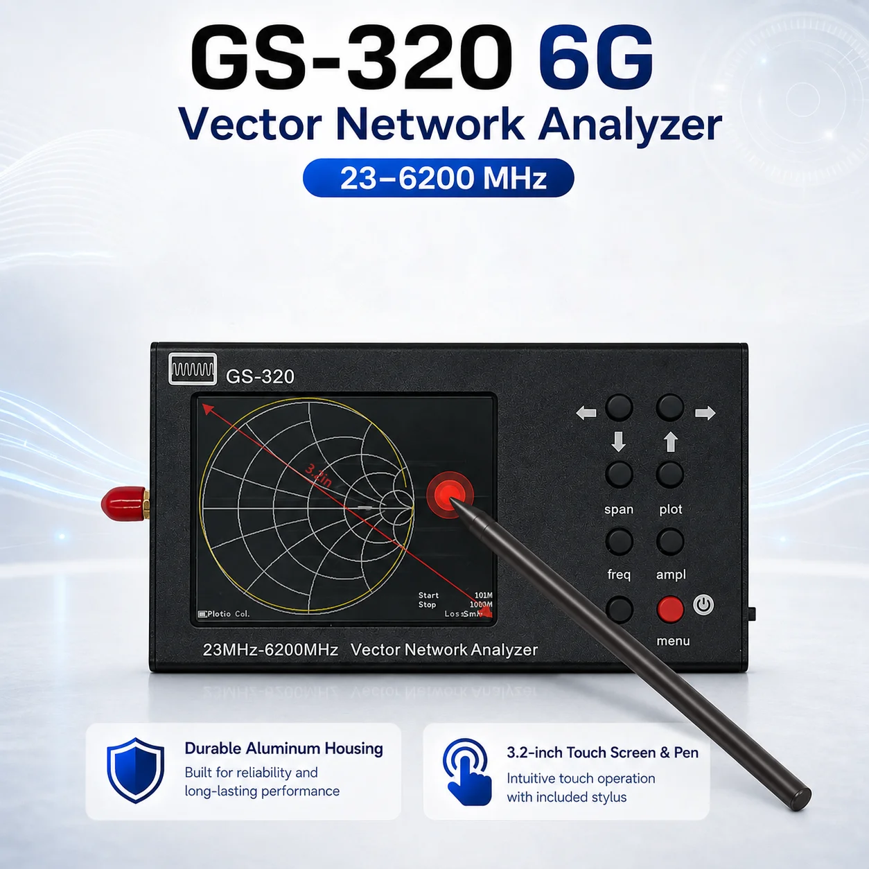 HTOOL GS320 6G Vector Network Analyzer 23MHz-6.2GHz VNA Network Splitting Shortwave Standing Wave