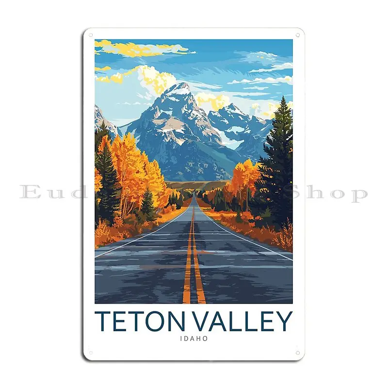 Minimalistic Teton Valley Idaho United States Metal Plaque Poster Wall Cave Mural Customized Garage Club Tin Sign Poster