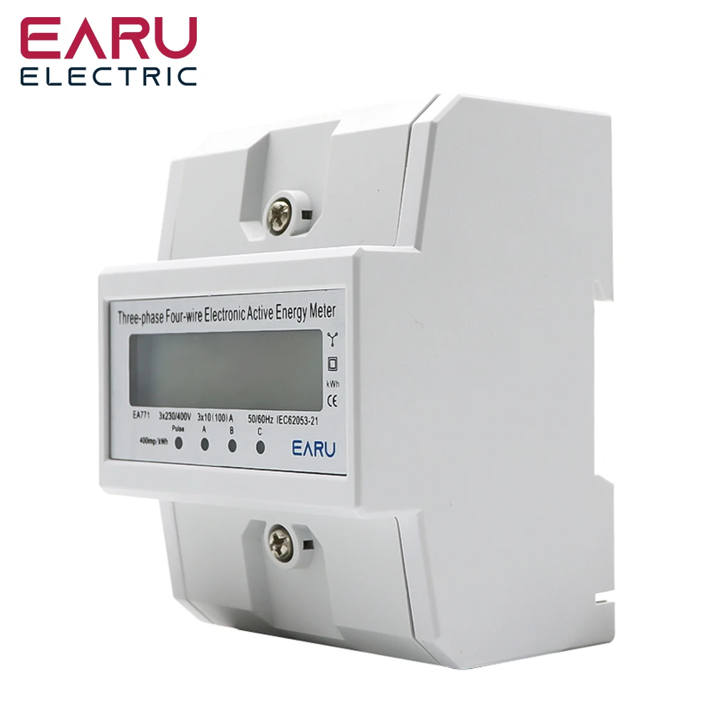 Din Rail 380V 3 Phase 4 Wire Energy Meter Power Consumption Monitor kWh Meter Wattmeter Bivolt 100A AC 50Hz 60Hz LCD Backlight