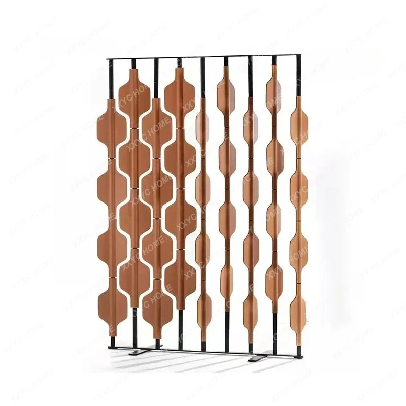 XX Saddle Leather Solid Wood Screen Partition  Modern Light Luxury Design Living Room Decorative Art Entrance
