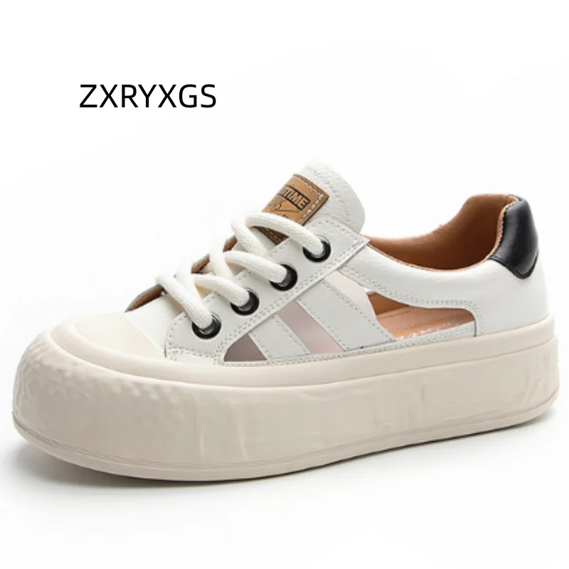 

ZXRYXGS женские кроссовки из натуральной кожи со шнуровкой и круглым носком, сандалии, полые летние кроссовки 2021, обувь на платформе, большой размер