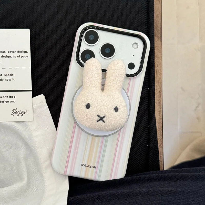 

Luxury Cartoon Miffy Rabbit Magnetic For Magsafe glossy Case For iPhone 17 16 15 14 13 Pro Max Wireless Charge Shockproof Cover