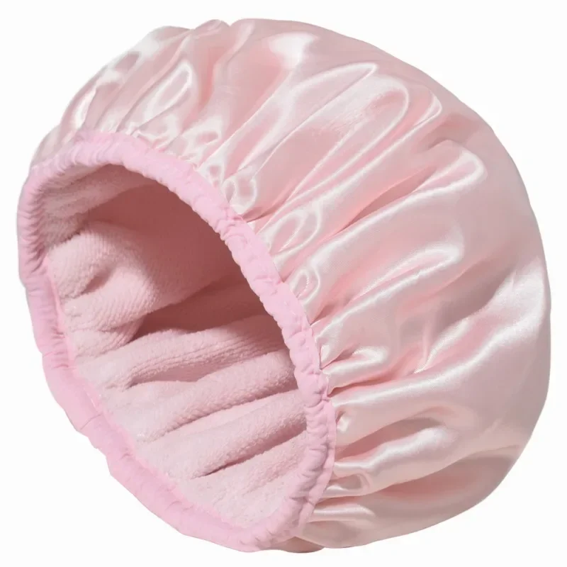 Shower Cap Terry Cloth Lined EVA Exterior Reusable Triple Layer Waterproof Large Bath Hair Cap for All Hair Hotel Travel