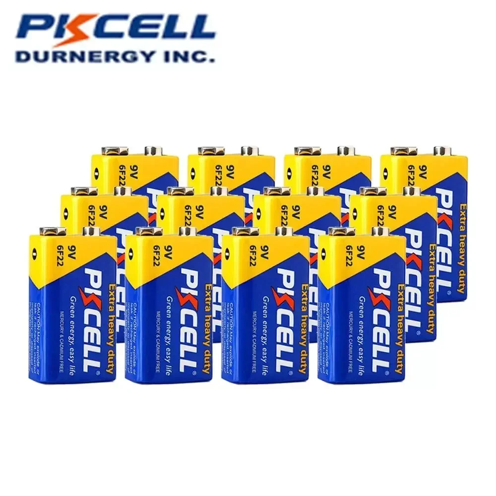 12PC PKCELL 9V 6F22  9 Volt Battery Equal To CR9V ER9V 6LR61 Batteries Extra Heavy Duty Carbon Zinc Battery for Electronic Therm