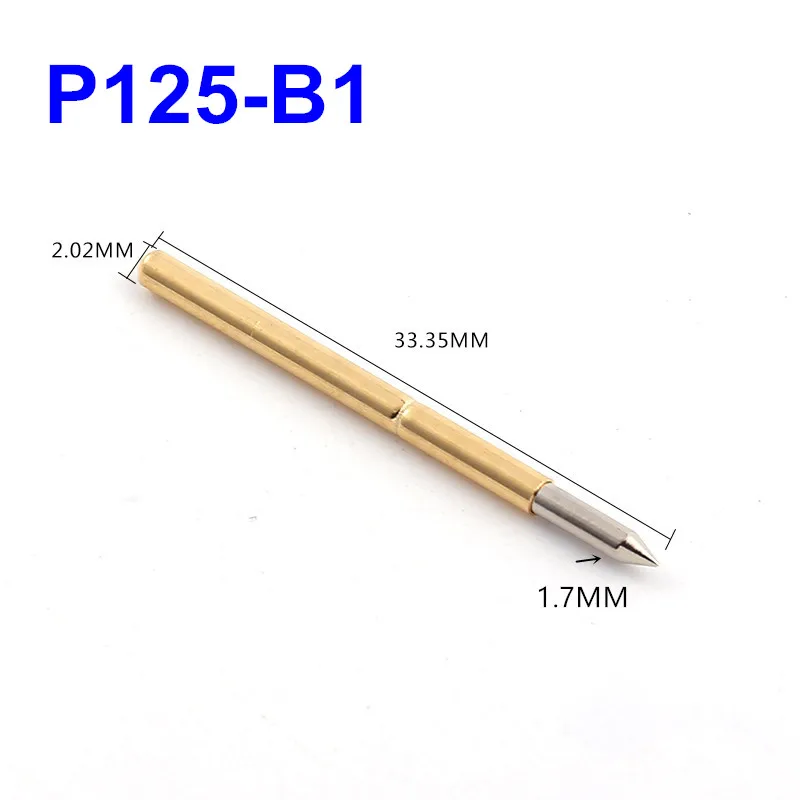 100PCS/Pack P125-B1 Straight-up Pointed Spring Test Pin Outer Diameter 2.02mm Total Length 33.35mm Spring Thimble