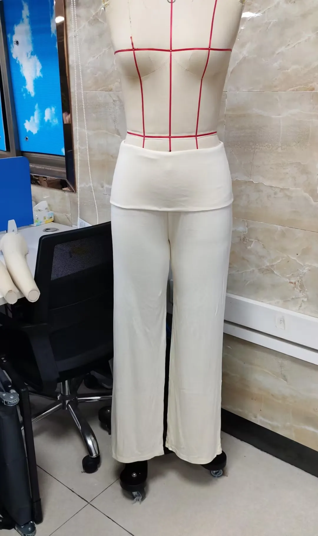 Women Wide Leg Pants Solid Color Fold Over Waist Low Rise Trousers