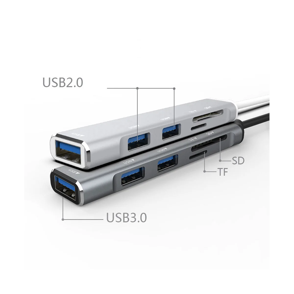 AT87-USB HUB 3.0 USB-A Hub Splitter 5 Port USB3.0 with TF/SD Card Reader High Speed Data Transfer for Laptop Computer A