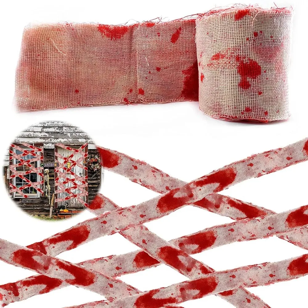 Halloween Blood Gauze Cloth Eco-friendly Scary Artificial Blood Bandage Haunted House Decor Warning Line Artificial Blood Gauze