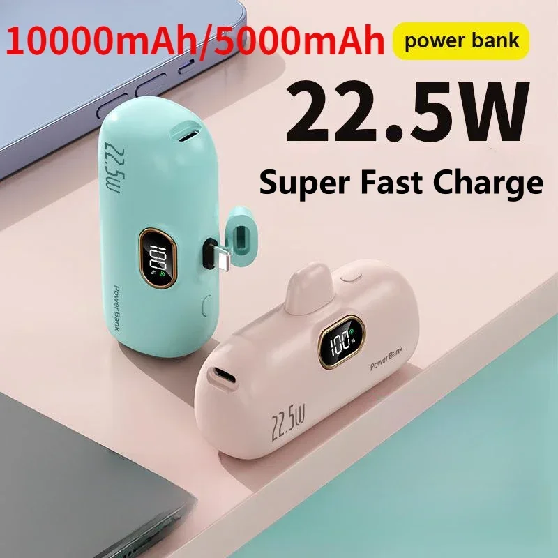 10000mAh High Capactity Mini Capsule Power Bank Digital Display Fast Charge for Samsung for IPhone Charger 22.5W Mini Powerbank