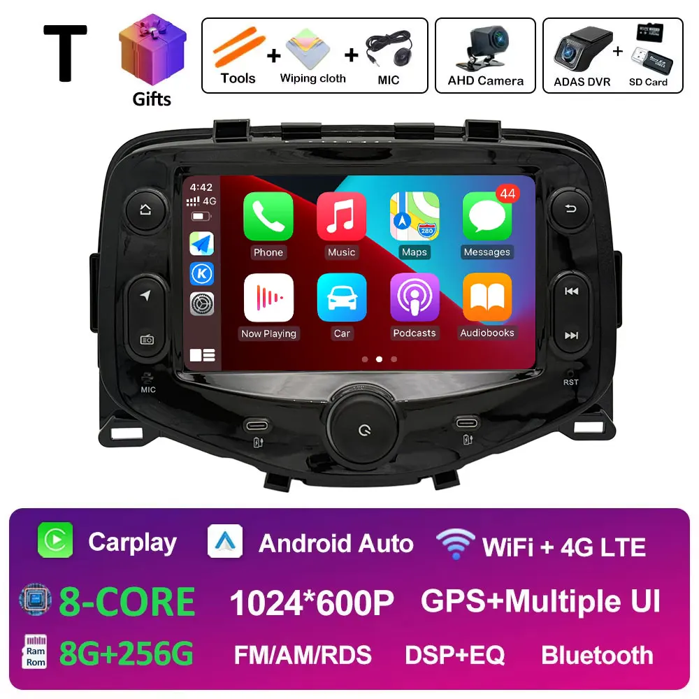 7 "Touchscreen Auto Android 14 voor Toyota Aygo Peugeot 108 Citroen C1 2016 2017-2020 Navigatie GPS DSP Stereo CarPlay Auto