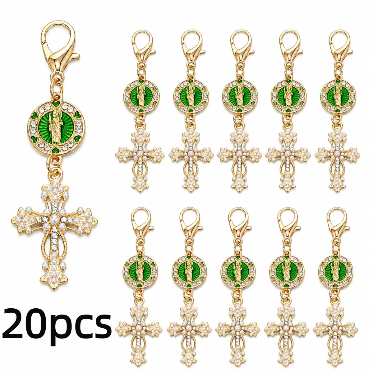 20Pcs Rhinestone St Jude Cross Keychain Charms, Religious Saint Jude Medal Bag Pendants for Baptism Communion Confirmation Gues