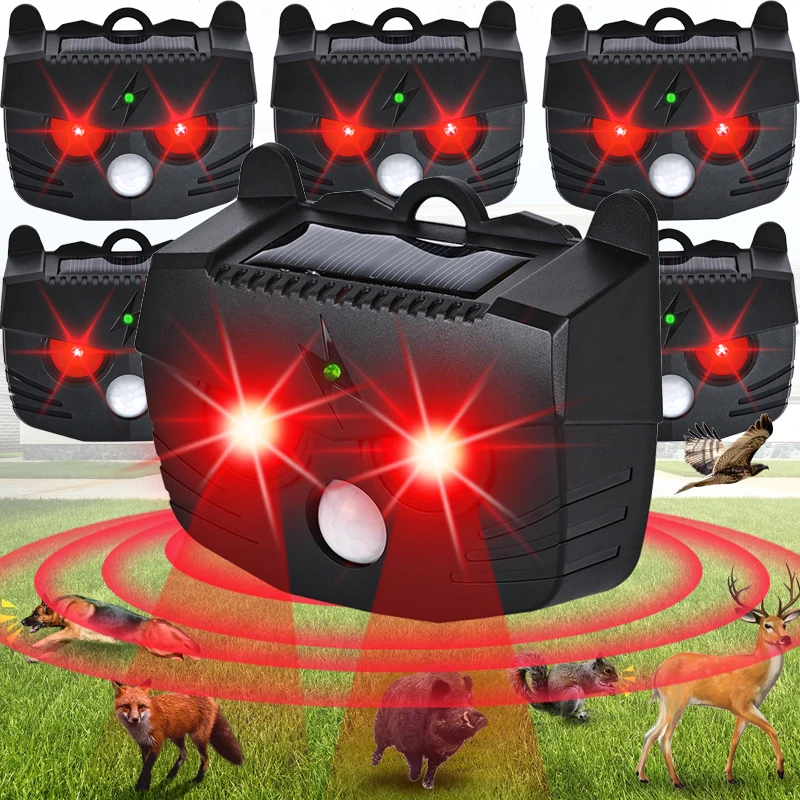 Солнечный ультразвуковой ночной отпугиватель животных, красный свет, датчик движения для дикого кабана, лисы, койот, репелленты, устройство, отпугиватель двора