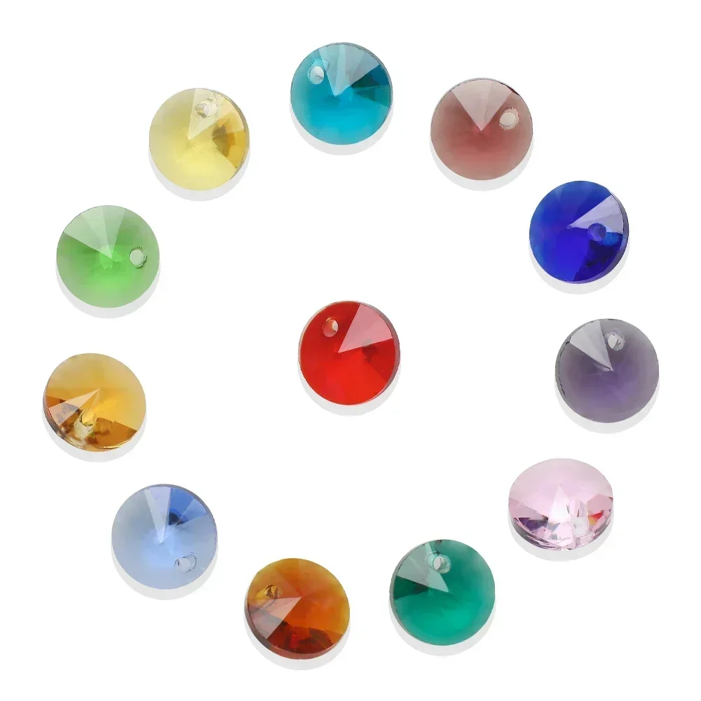 8MM 50Pc Glass Satellite Crystal Diamond Rivoli Pointed Back Round Pendant Beads For DIY Making Costume Jewelry Accessories
