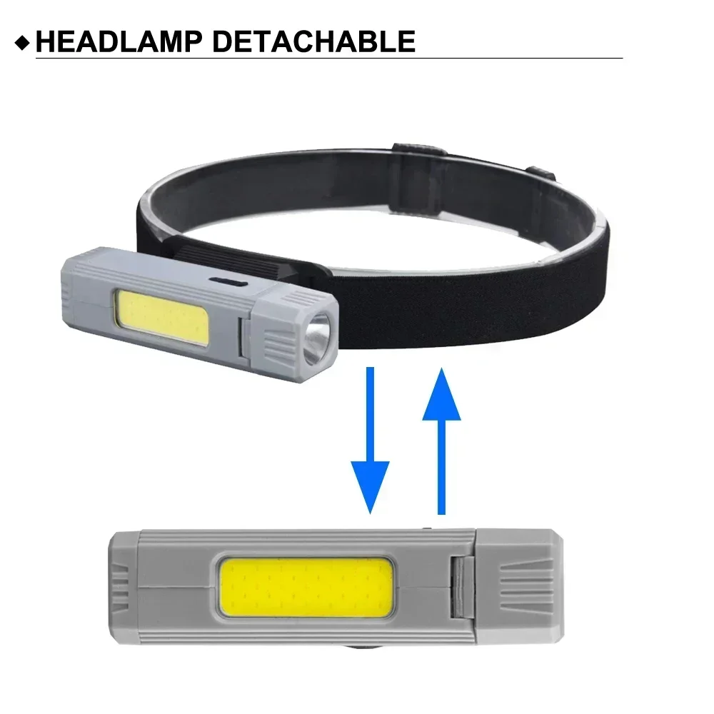 Mini COB lanterna LED, portátil, 90 ° Ajuste, luz forte, farol, Worklight, lanterna de pesca, caça lâmpada, tocha