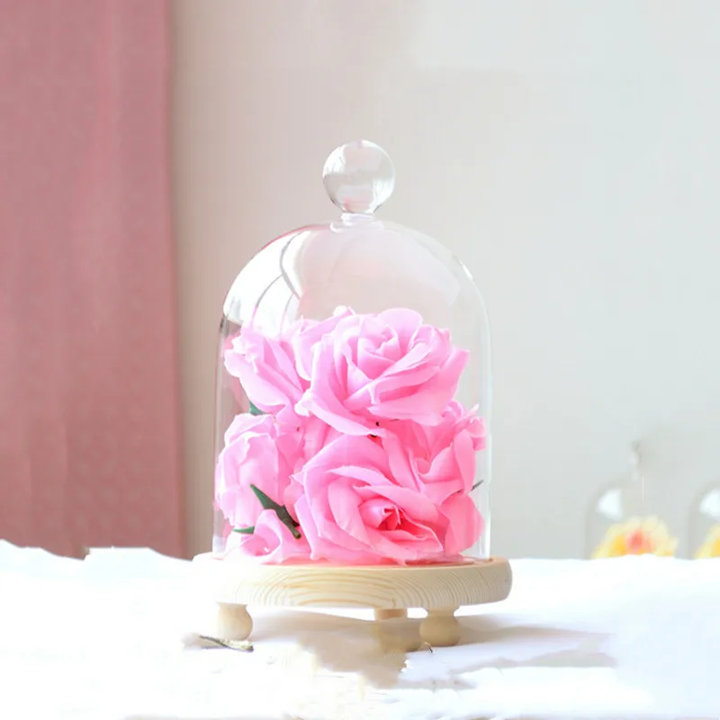 2sets/pack 12*16cm Different Top Glass Dome Home Decoration Three Legs Log Base Transparent Cover DIY Friend Gift Wedding Prop