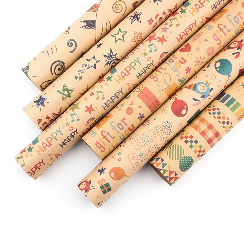 6 Pcs Wrapping Paper Sheets,Birthday Wrapping Paper Set Festival Gift Wrap Papers,Ribbon Present Gift Wrapping Paper