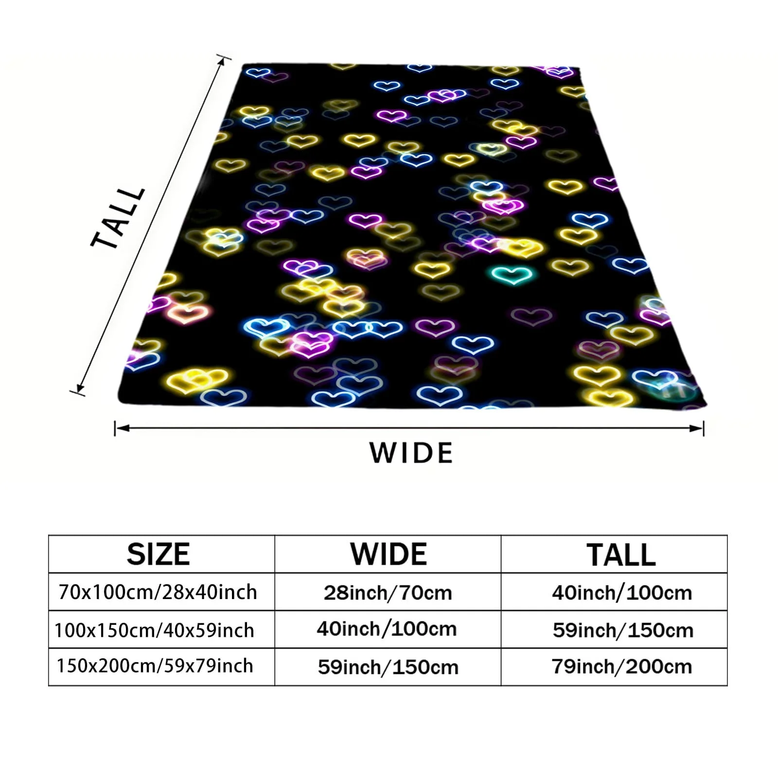 Colorful Neon Heart Blanket: Soft Bedding for Lounges,with Multi-color Neon Heart Motifs, Fitting Lively, Modern Home Aesthetics