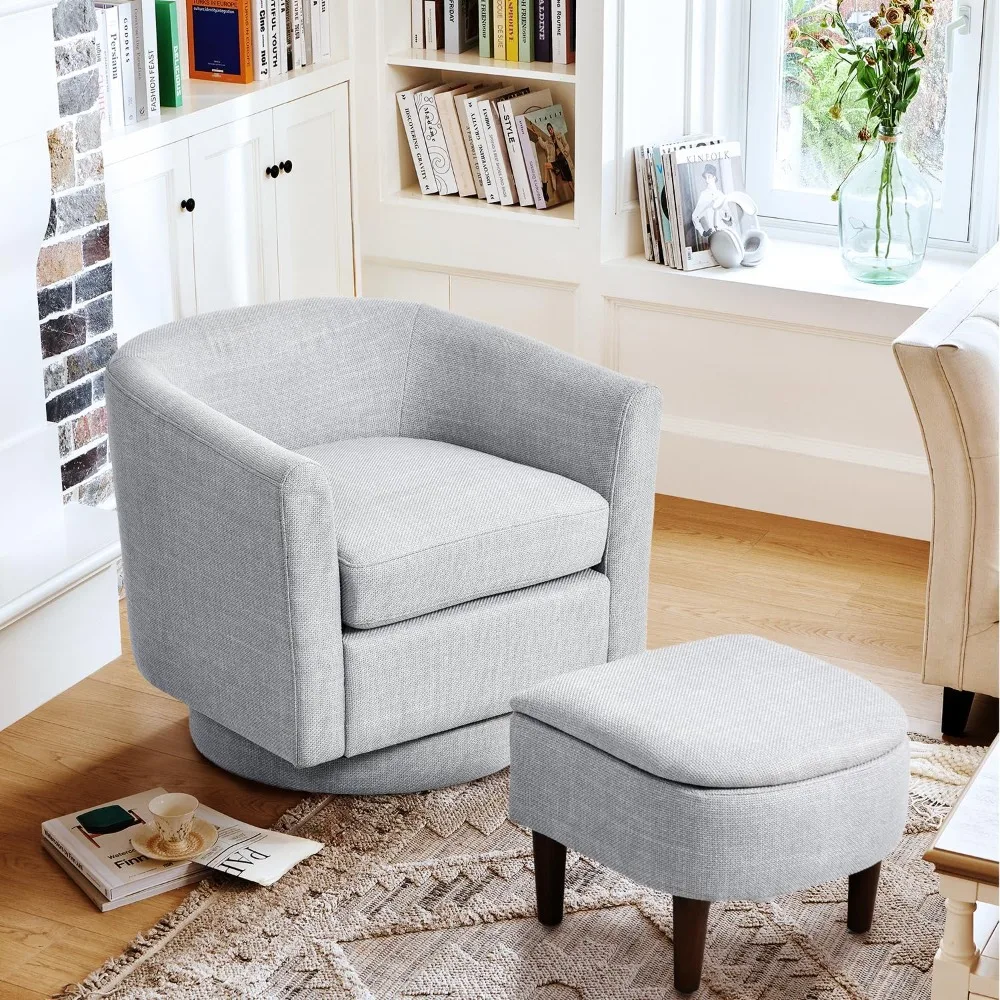 

Modern Swivel Barrel Chair with Ottoman, Upholstered Lounge Sofa for Living Room with Storage