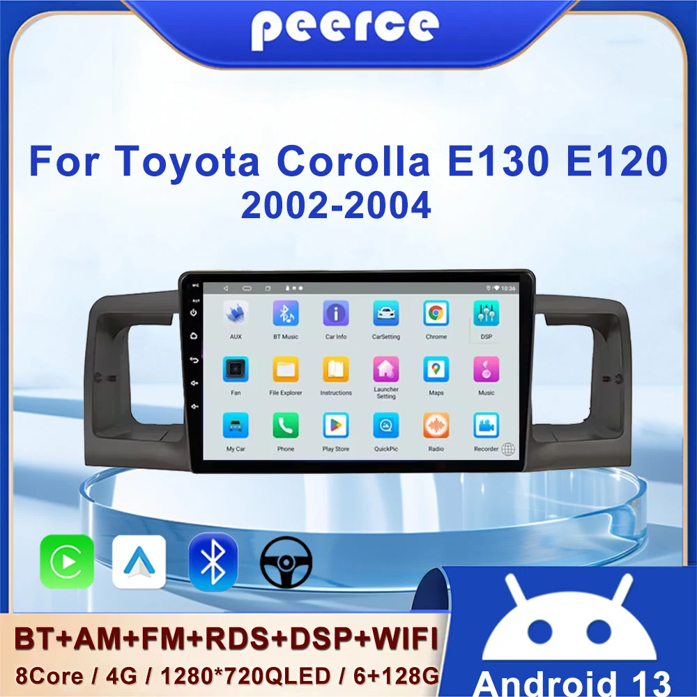 

Автомагнитола PEERCE для Toyota Corolla E130, E120, 2000-2004, Android 13,0, Carplay, автомобильная стереосистема, BT, мультимедийный видеоплеер, wi-fi, GPS