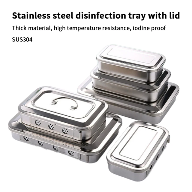 

Dental Instruments Tray With Lid Stainless Steel Surgical Medical Disinfection Box Sterilization Container Dental Equipment