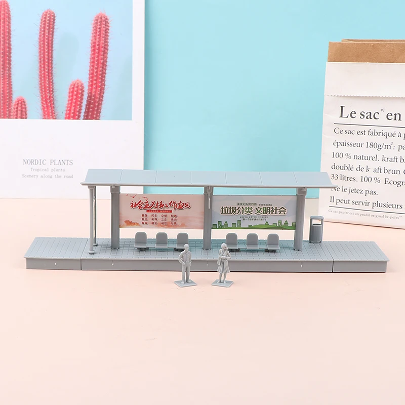 

1Pc 1/87 Dollhouse Miniature Bus Station Model Mini Simulation High-speed Rail Station Platform DIY Decor Accessories