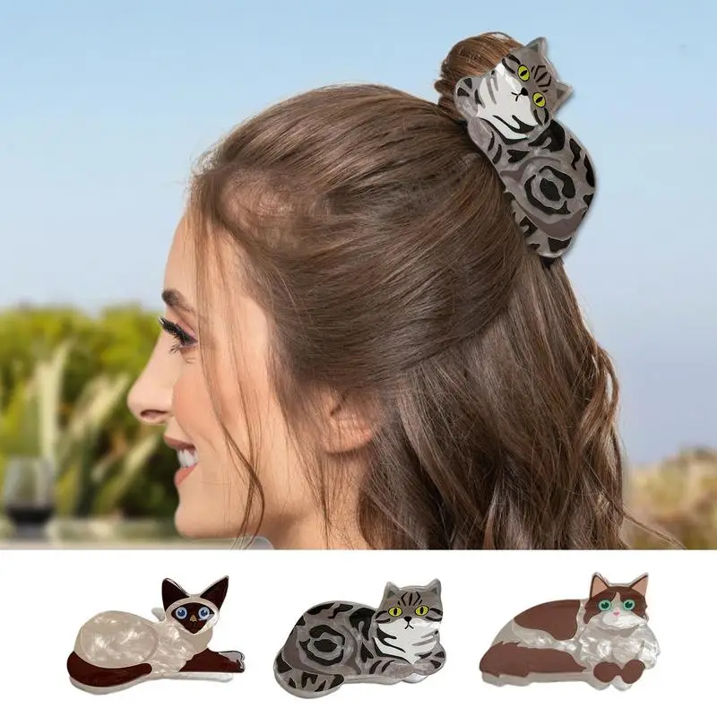 Cute Cartoon Cat Puppet Kitten Hair Clip High Grade Acrylic Hair Claw Back Of Head Coiled Hair Shark Clip