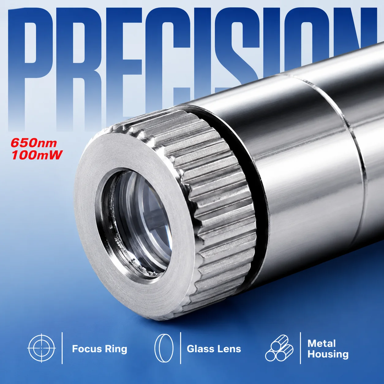 ZhonNa 650nm 100mW Green Point Line Cross Laser Module Head Glass Lens Focusable for Industrial Woodworking Machine Parts DC3-5V