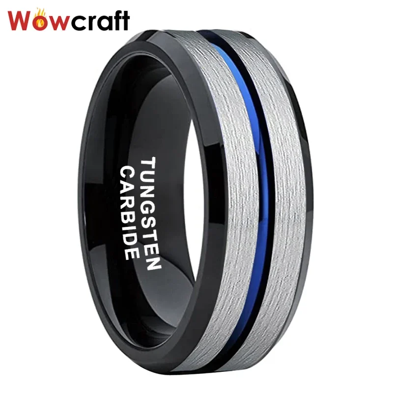 Tungsten Carbide Rings Finger Promise Engagement Fashion Wedding Band Blue Black Comfort Fit