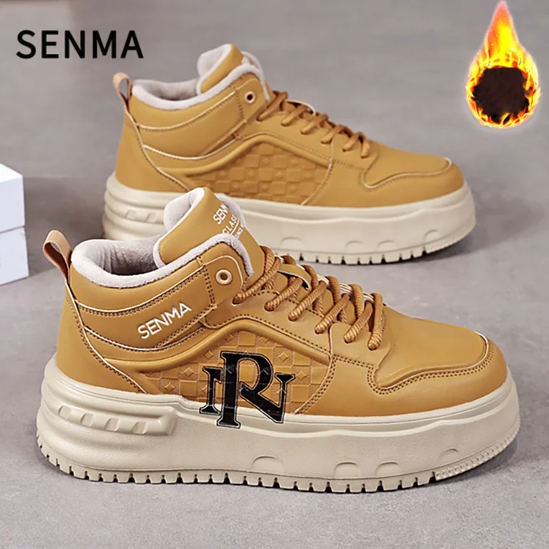 

SENMA High-Top Men Sneakers Winter Velvet Warm Cotton Shoes Men's Casual White Shoes Thick Soled Height Increasing Board Shoes
